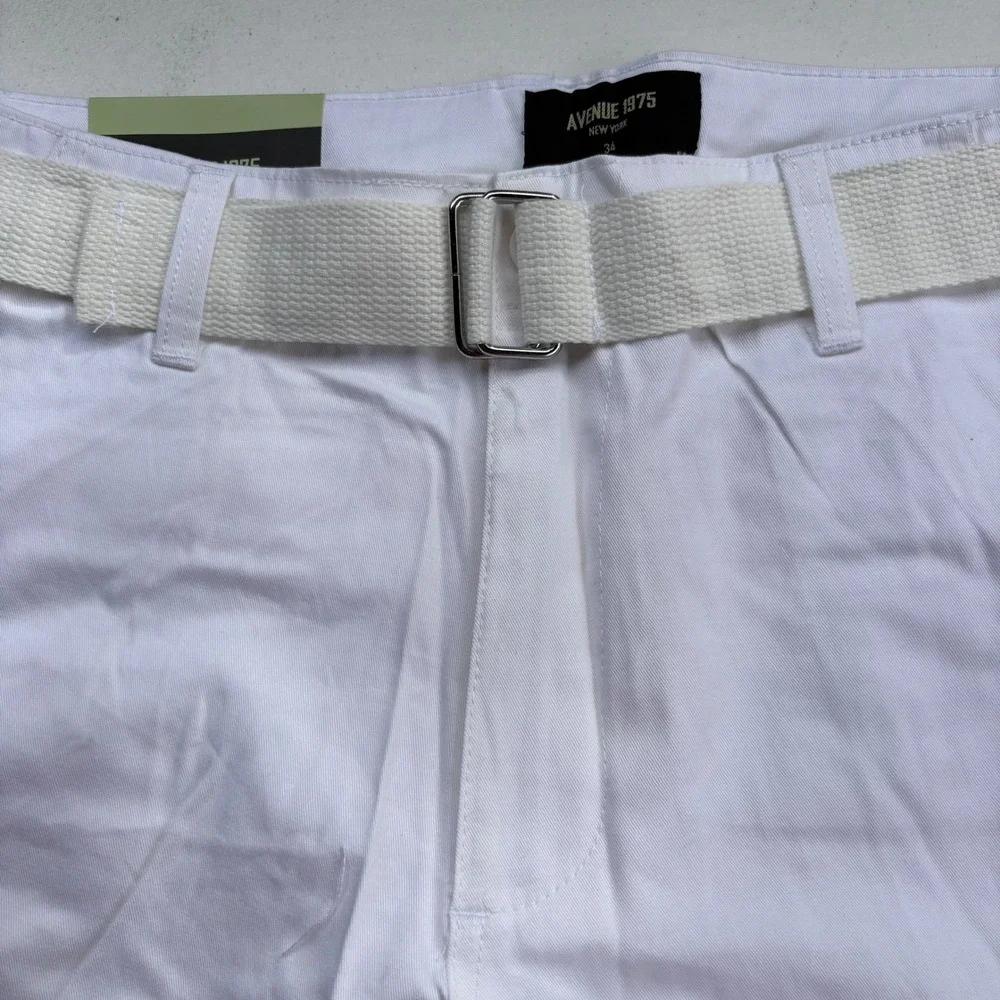 Avenue 1975 New York Mens White Cargo Shorts with Belt Size 40 NWT Cotton‎